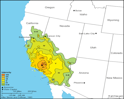 1952 Kern County earthquake map