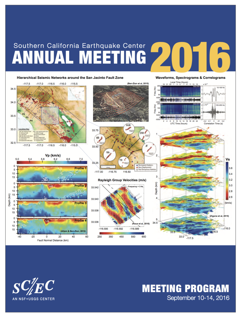 Cover of the SCEC2016 print program. The meeting took place at the Hilton Hotel in Palm Springs, California in September 2016.